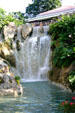 Pavilion & waterfall at Jardin Botanique Deshaies. Deshaies, Guadeloupe.