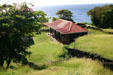Ramparts of Vieux Fort now encloses a lace making center. Guadeloupe.