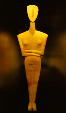 Canonical type female figurine, Dokathismata variety attributes to Ashmolean Master circa 2800 to 2300 BC, at Cycladic Art Museum, Athens. Greece.