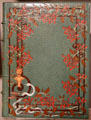 Decorated leather book binding with Satyr & snake from France at Chester Beatty Library. Dublin, Ireland.