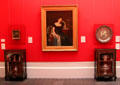Lady Morgan portrait by René Théodore Berthon flanked by decorative arts at National Gallery of Ireland. Dublin, Ireland.