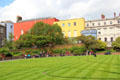 Colorful buildings over Dubblinn Gardens at Dublin Castle. Dublin, Ireland.