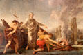 St Patrick lights the fire that leads to the conversion of Ireland painting by Vincenzo Waldré on ceiling of St Patrick's Hall at Dublin Castle. Dublin, Ireland.