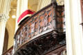 Gallery carved with coats of arms of Lord Lieutenants in Chapel Royal at Dublin Castle. Dublin, Ireland.