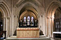 High Alter beneath Gothic arches at Christ Church Cathedral. Dublin, Ireland.