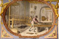 Painted view of barrel making on ceiling at Uffizi Gallery. Florence, Italy.