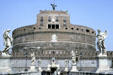 Ponte Sant'Angelo with angels by Bernini leads to Castel Sant'Angelo built by ancient Romans. Rome, Italy.