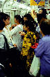 Subway with woman in Yukata in Kyoto. Japan.