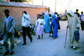 Street scene with pedestrians. Marrakesh, Morocco.