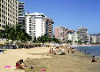 Hotels line beach in Acapulco. Mexico.
