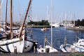 Boats in a Hindeloopen harbor. Hindeloopen, Netherlands.