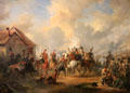 Battle of Bautersem during Ten Days' Campaign painting by Nicolaas Pieneman shows horse shot from under the Prince of Orange during war to suppress Belgian independence at Rijksmuseum. Amsterdam, NL.