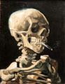 Head of skeleton with burning cigarette painting by Vincent van Gogh at Van Gogh Museum. Amsterdam, NL.