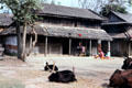 House & courtyard with livestock in village near Meghauli. Nepal.