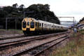 Commuter train to Wellington passes through Paekakariki. New Zealand.