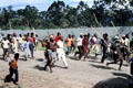 War party armed with spears on road near Banz. Papua New Guinea