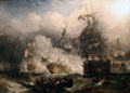 Battle of Camperdown victory of Admiral Duncan over Dutch painting by William Adolphus Knell at National War Museum of Scotland. Edinburgh, Scotland.