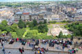 Princes Street heritage buildings in New Town from Edinburgh Castle. Edinburgh, Scotland.