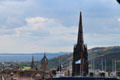 Spires of former Tron Kirk, St Giles & The Hub trace Royal Mile of Old Town from Edinburgh Castle. Edinburgh, Scotland.