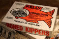 Cardboard box for Kelly boned kippers at Edinburgh City Art Centre. Edinburgh, Scotland.