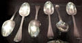 Silver table spoons by William Craw of Edinburgh at Museum of Edinburgh. Edinburgh, Scotland.