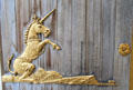Royal unicorn on entrance doors at Queens Gallery. Edinburgh, Scotland.