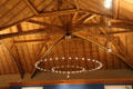 Ceiling beams & chandelier at Queens Gallery. Edinburgh, Scotland.