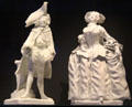 Porcelain figures representing actors Henry Woodward & Kitty Clive in play by David Garrick from Bow, London at National Museum of Scotland. Edinburgh, Scotland.