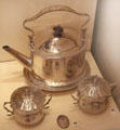 Pair of silver caudle cups by Robert Keay & tea kettle & stand by Robert Keay II at National Museum of Scotland. Edinburgh, Scotland.