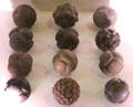 Uniquely Scottish carved stone Neolithic balls of unknown purpose greater than 4000 years old at Hunterian Museum. Glasgow, Scotland.