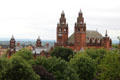 Towers of Kelvingrove Art Gallery seen over Kelvingrove Park. Glasgow, Scotland.