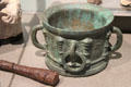 Copper alloy mortar & iron pestle from Glasgow cathedral at Kelvingrove Art Gallery. Glasgow, Scotland.