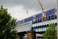 Commuter train on bridge over Kelvin River. Glasgow, Scotland.