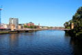 Clyde & South Portland Streets wrought-iron suspension footbridge over Clyde River. Glasgow, Scotland.