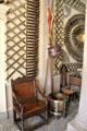 Display of blades over great armchair in Armory at Culzean Castle. Maybole, Scotland.