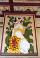 Unicorn painting over fireplace in King's Bedchamber recreated in Palace of Stirling Castle. Stirling, Scotland.