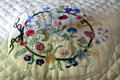 Embroidery in garden room at Culross Palace. Culross, Scotland.