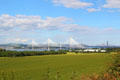 Queensferry Crossing Bridge & Forth Road Bridge & Firth of Forth rail bridge. Queensferry, Scotland.