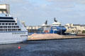 Cruise ship & offshore oil support vessels in Leith harbor. Edinburgh, Scotland.