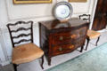 Chest of drawers & sidechairs in upstairs hallway at Manderston House. Duns, Scotland.