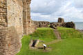 Stairs down to tunnel built by besiegers by stopped by defenders' counter tunnel at St Andrews Castle. St Andrews, Scotland.