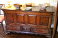Chest with porcelain in Earl's bedroom at Kellie Castle. Pittenweem, Scotland.