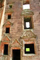 Arms & symbolic figures in facade pediments of Nithsdale Lodging at Caerlaverock Castle. Caerlaverock, Scotland