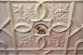 Ceiling plaster with goat crest in library at Fyvie Castle. Turriff, Scotland.