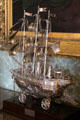 Silver model sailing ship nef centerpiece on wheels in dining room at Haddo House. Methlick, Scotland.