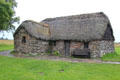 Thatched Leanach Farmhouse Cottage was built well after battle at Culloden Battlefield. Culloden Moor, Scotland.