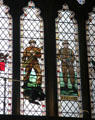 Detail of modern stained glass panels depicting Home Guard during WWII by Arthur Wathen Robinson. Bristol, England.