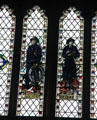 Modern stained glass panels depicting Wardens Service during WWII by Arthur Wathen Robinson. Bristol, England.