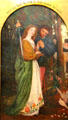The Guarded Bower painting by Arthur Hughes & based on a verse in Robert Browning's poem "Over my head his arm he flung, against the world" at Bristol Museum & Art Gallery. Bristol, England.