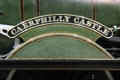 Name plate of Caerphilly Castle locomotive at STEAM Museum of Great Western Railway. Swindon, England.